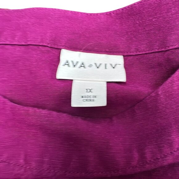 Ava & Viv Shirt Women 1X Pink Linen Blend Short Sleeve Pullover Blouse - Picture 5 of 9